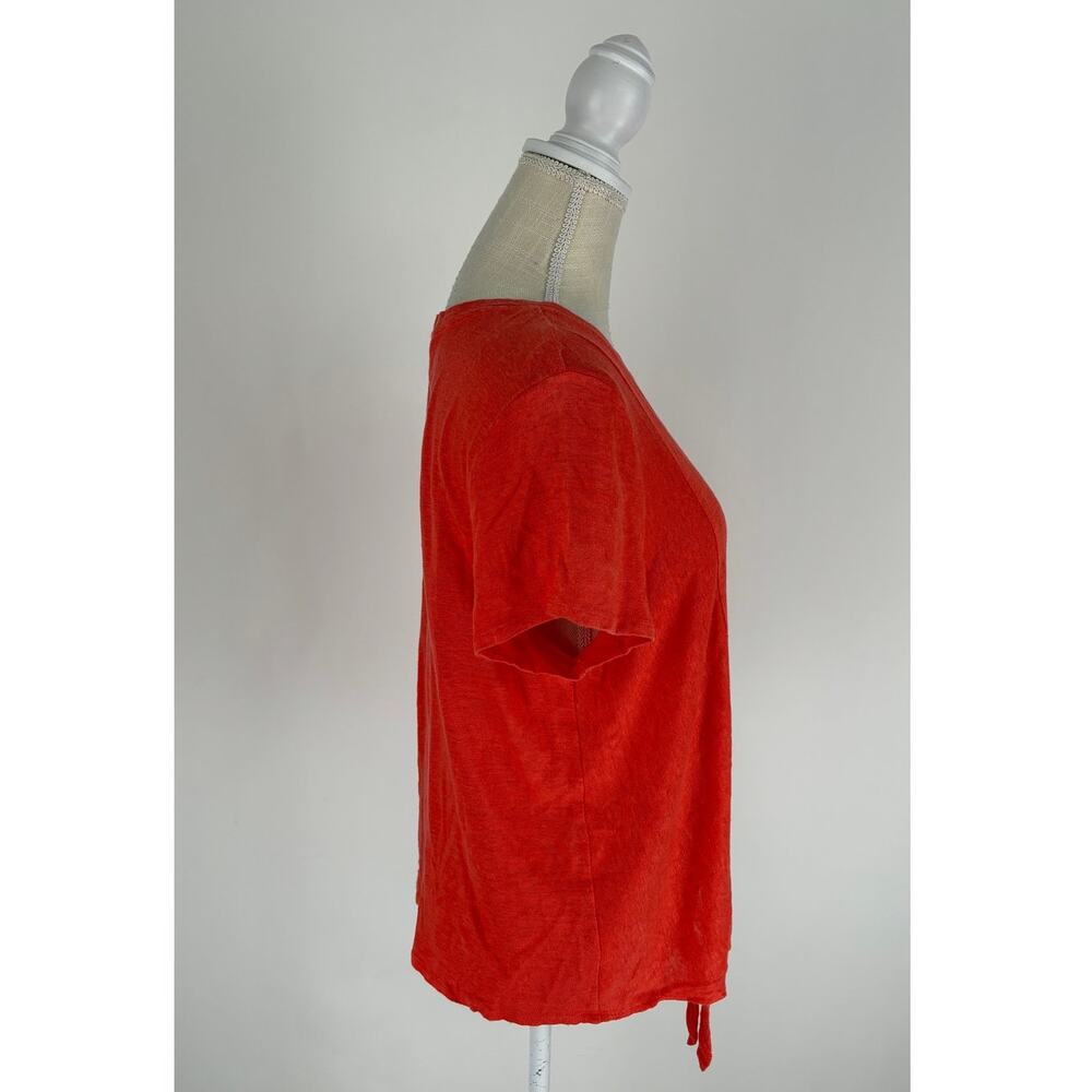 J Jill Love Linen Short Sleeve Shirt Womens Large Petite Red Orange Front Tie - Picture 4 of 10